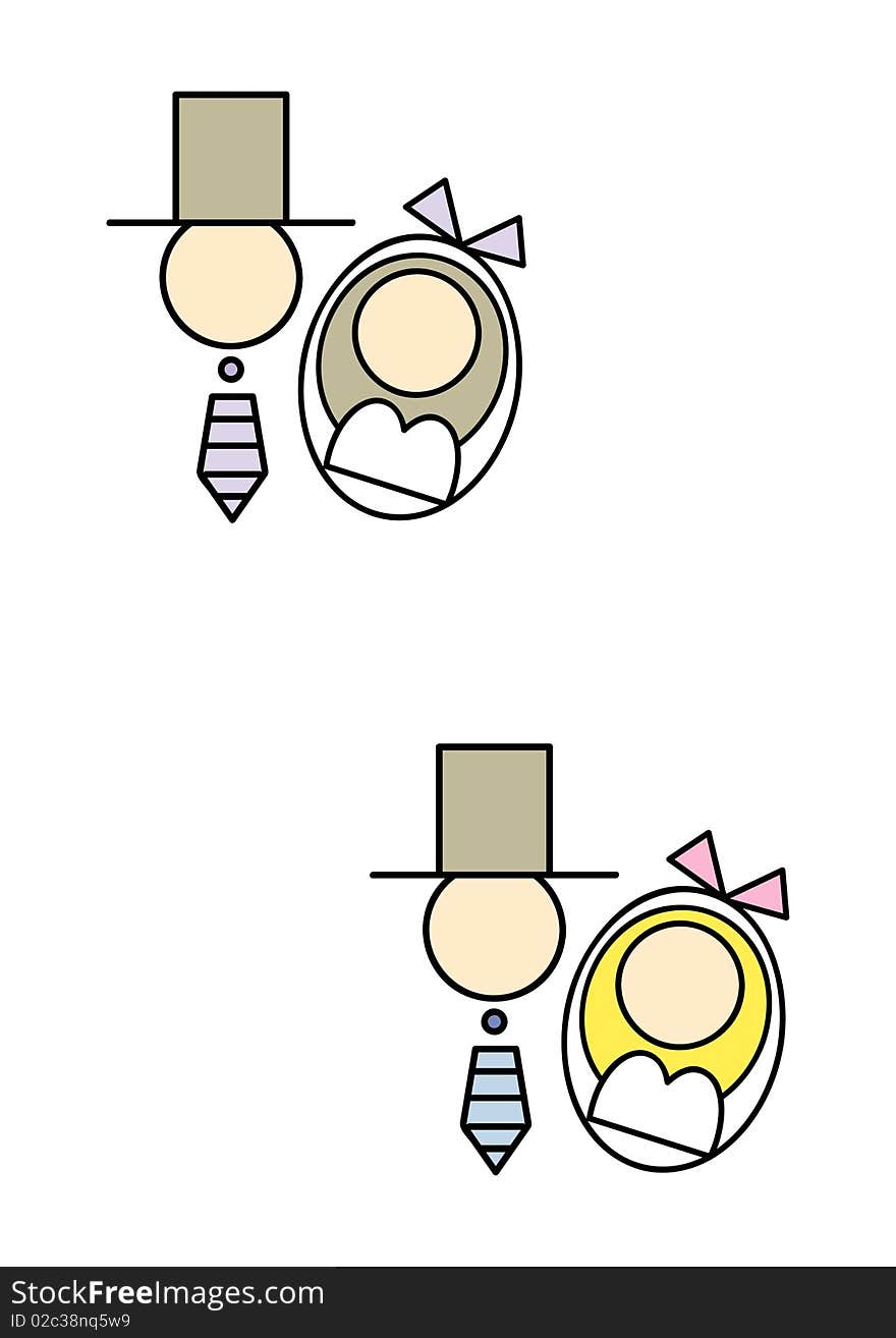 Simple icon/symbol of wedding showing bride and bridegroom (two different color versions included). Simple icon/symbol of wedding showing bride and bridegroom (two different color versions included)