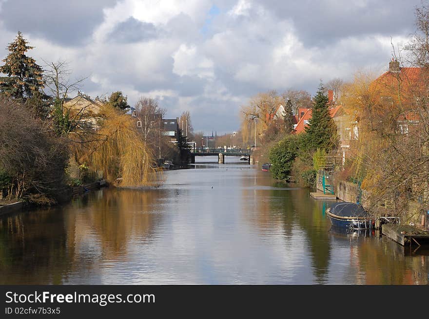 Waterway in a  village in  Holland . Waterway in a  village in  Holland