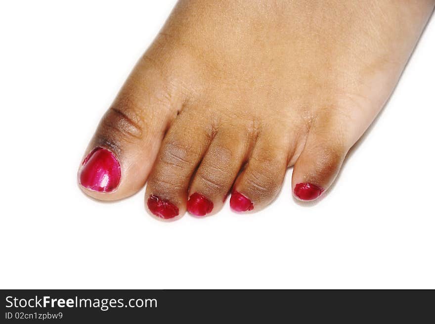 Close-up of left foot with nail polish. Close-up of left foot with nail polish