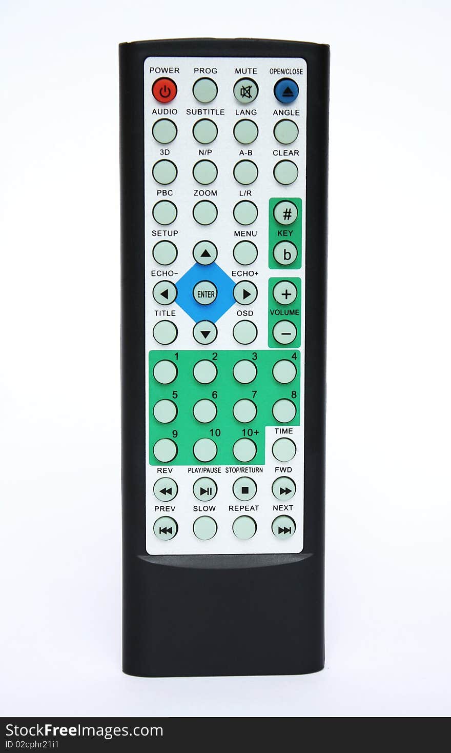 Isolated DVD remote control on white background