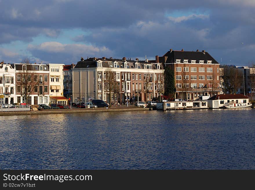 Some houses in Amsterdam at the Amstel river. Some houses in Amsterdam at the Amstel river