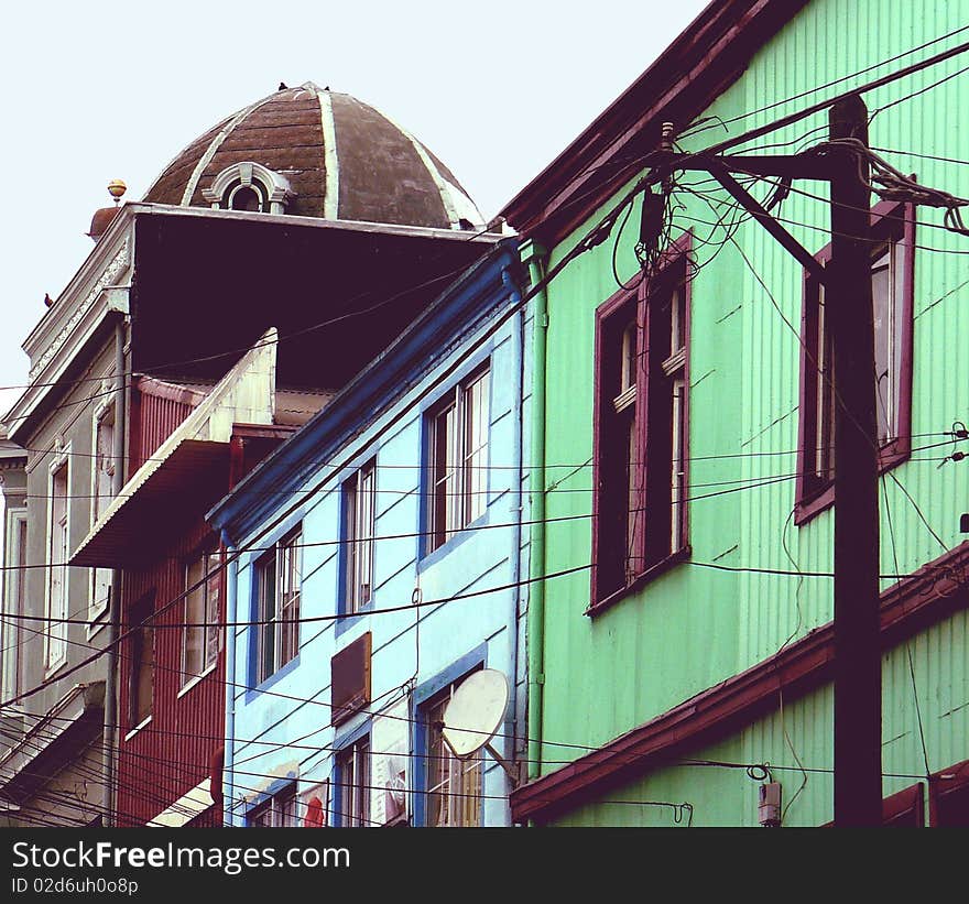 Blue and green houses, Valparaiso