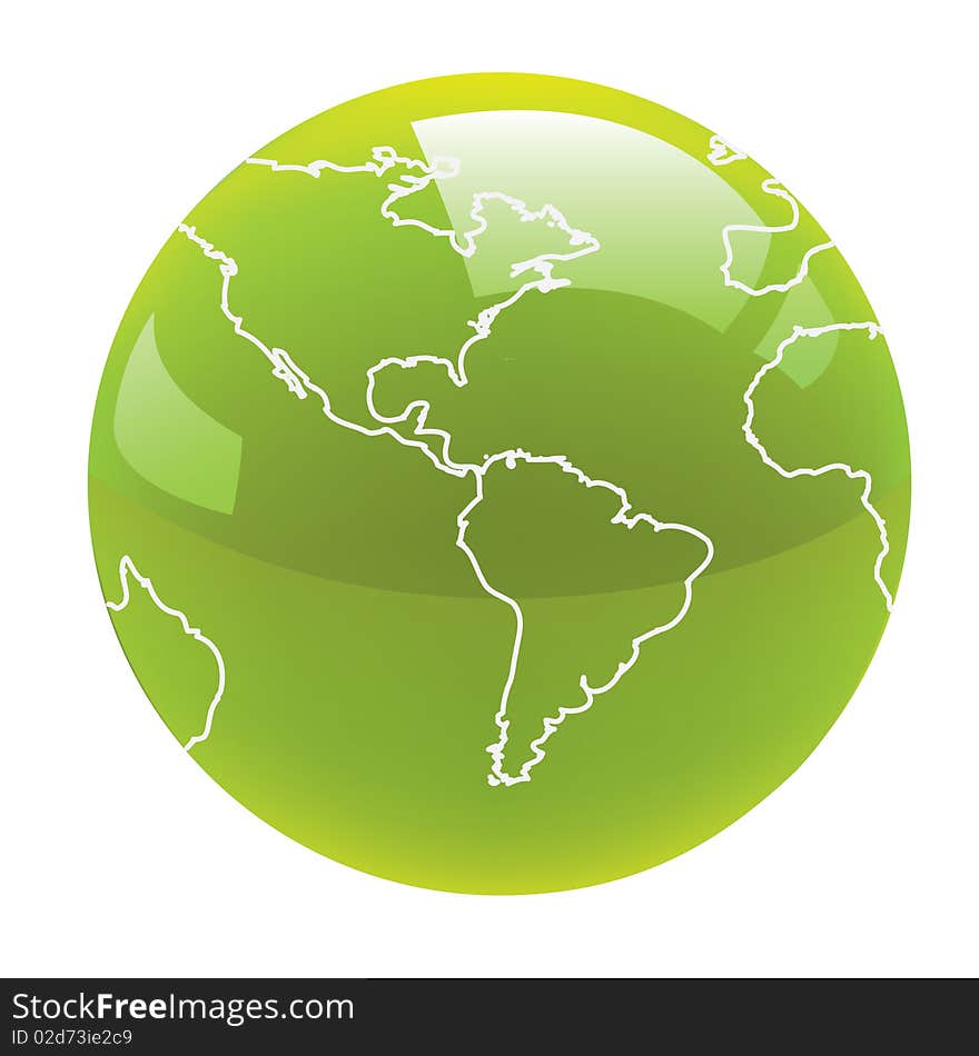 Green world showing continents in a glossy effect