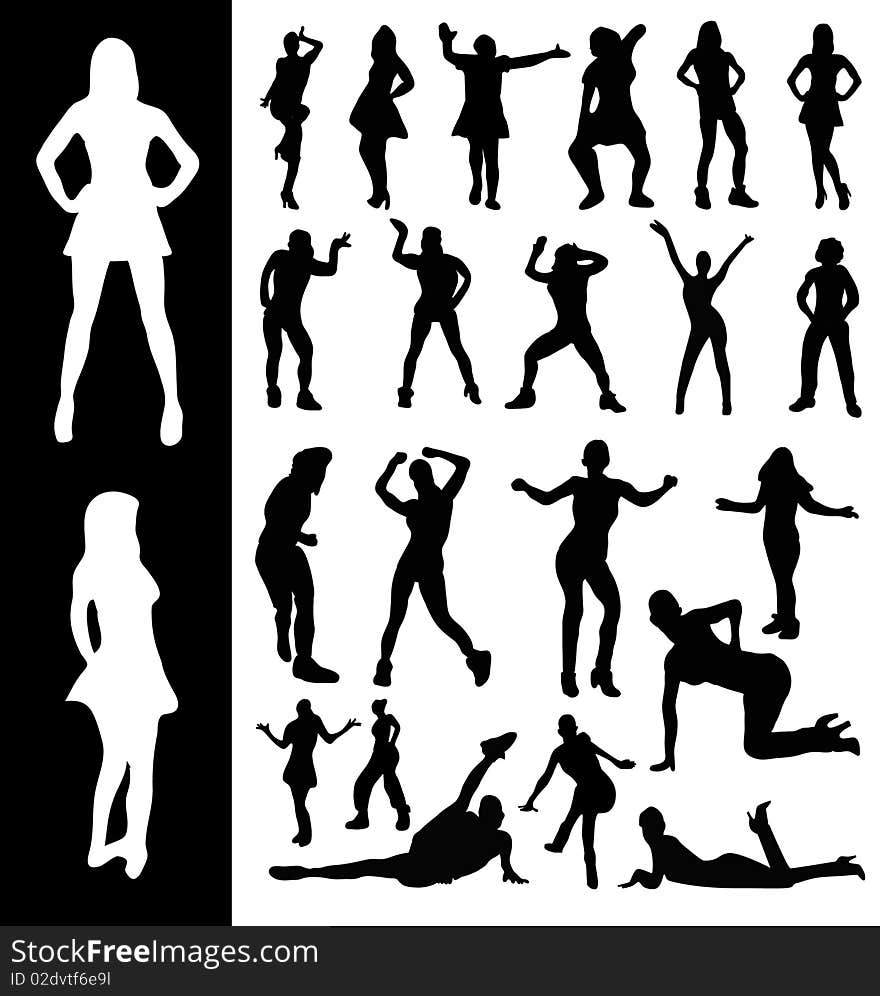 Illustration of silhouettes of woman moving and dancing. Illustration of silhouettes of woman moving and dancing.