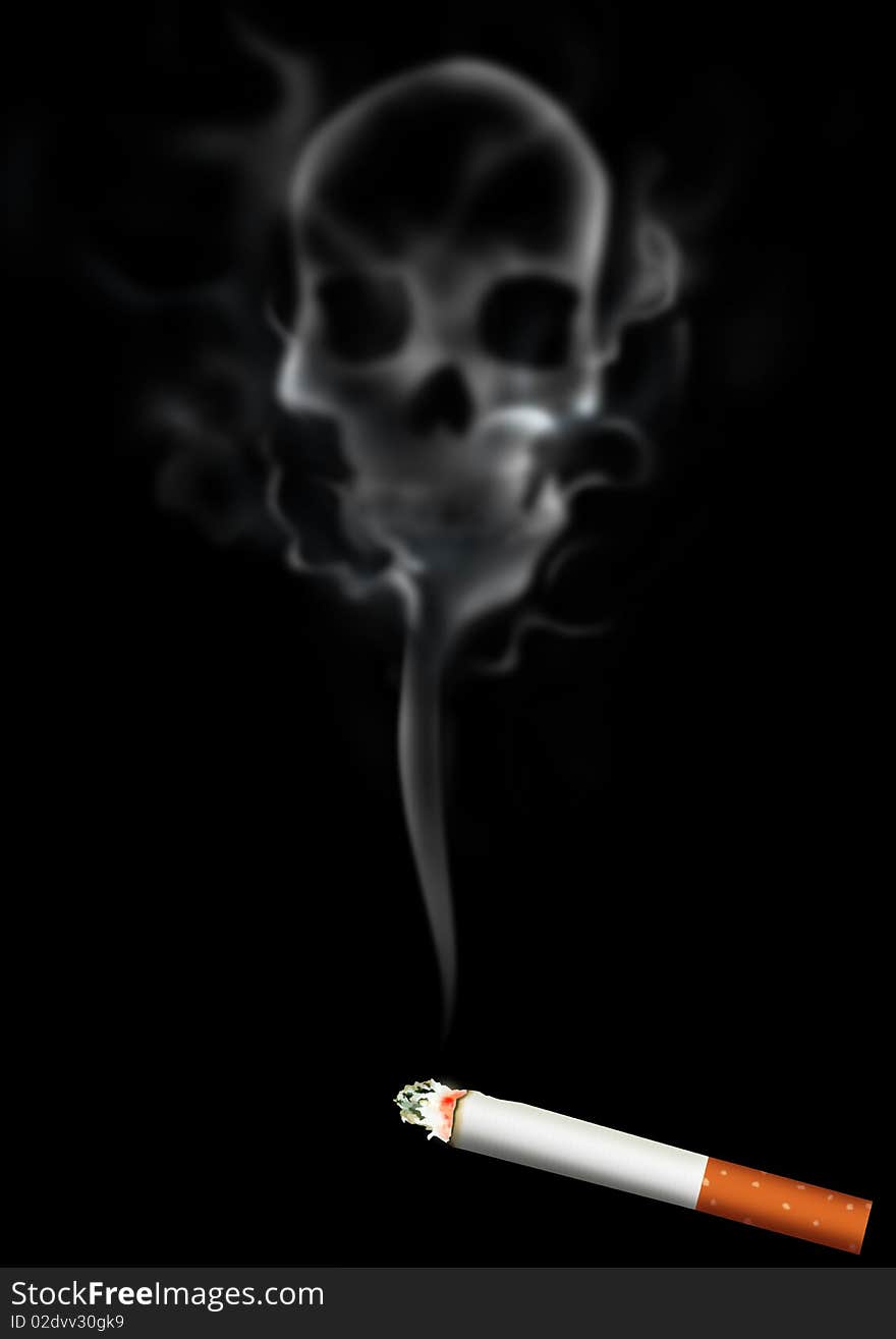 An illustration of skull shaped smoke comes out from cigarette. An illustration of skull shaped smoke comes out from cigarette