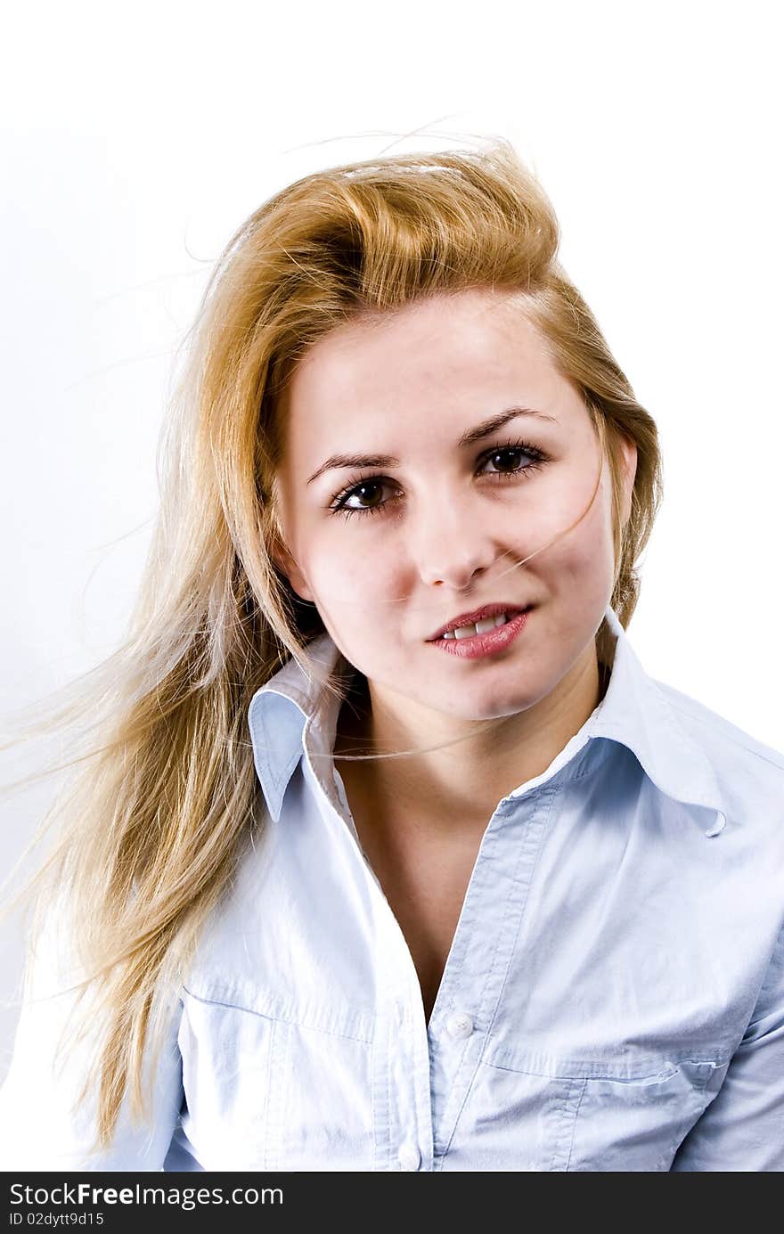 Portrait of young dancing girl with smart fair hair