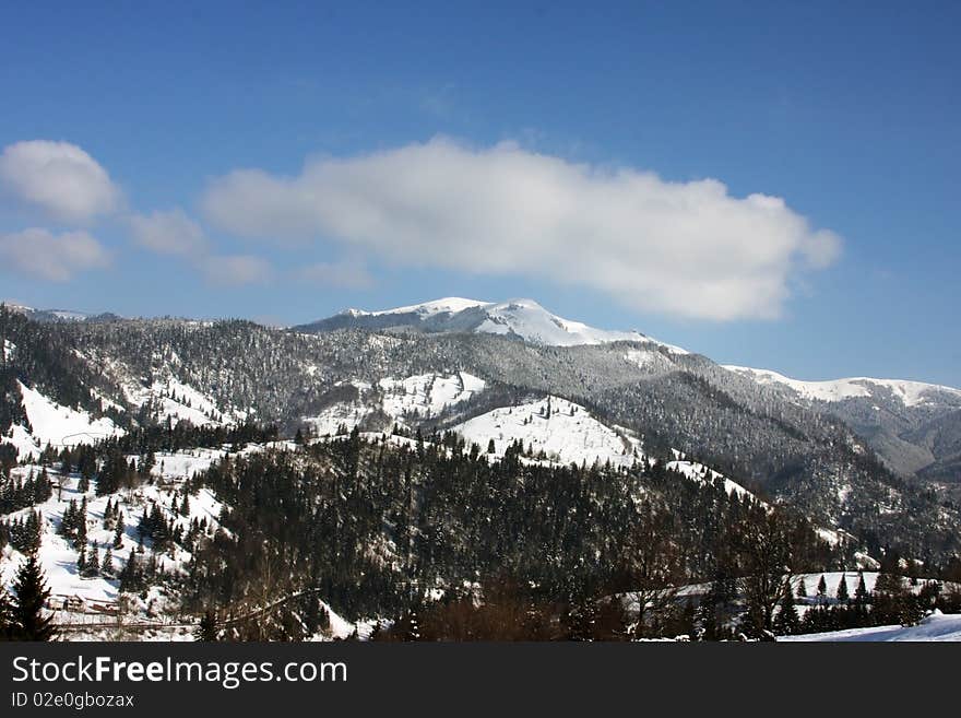 View over the mountains in winter