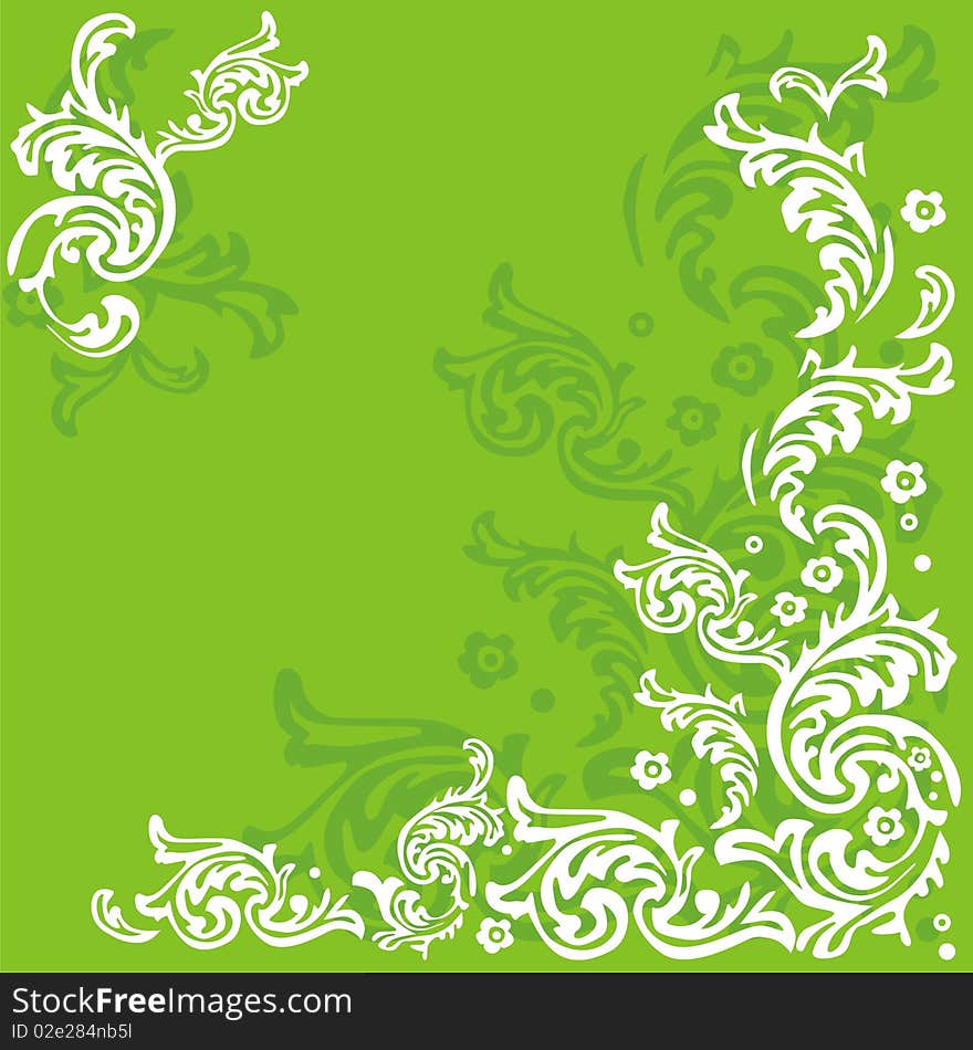 Postcard with white patterns on green background. Vector illustration. Postcard with white patterns on green background. Vector illustration.