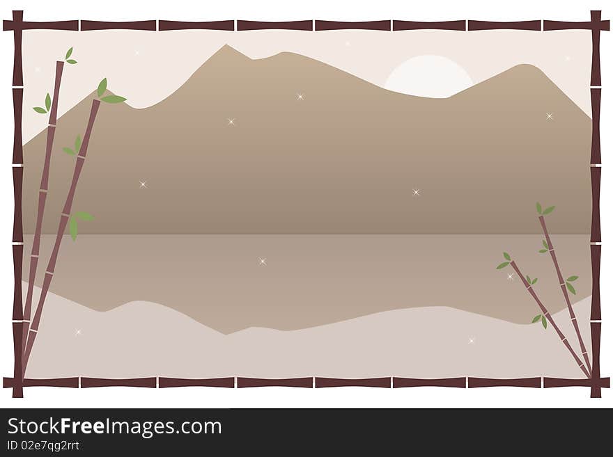 Illustration of a magic landscape with a bamboo frame.EPS file available. Illustration of a magic landscape with a bamboo frame.EPS file available