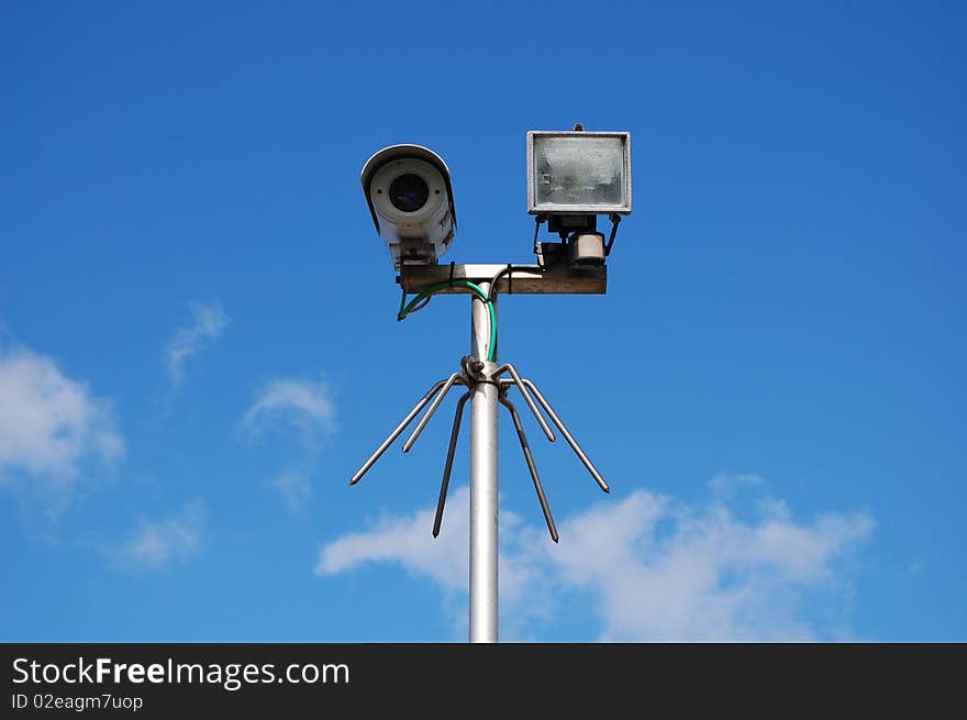 Security cam system with a blue sky. Security cam system with a blue sky