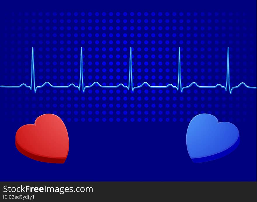 Heart& blue electrocardiogram