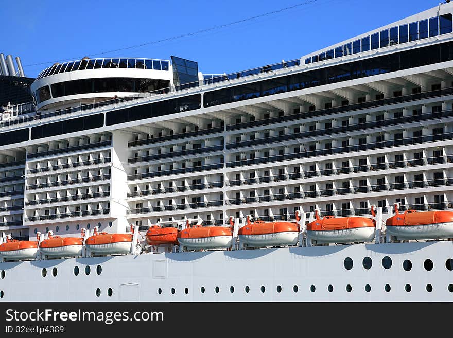 Rescue boats and cabins of a cruise