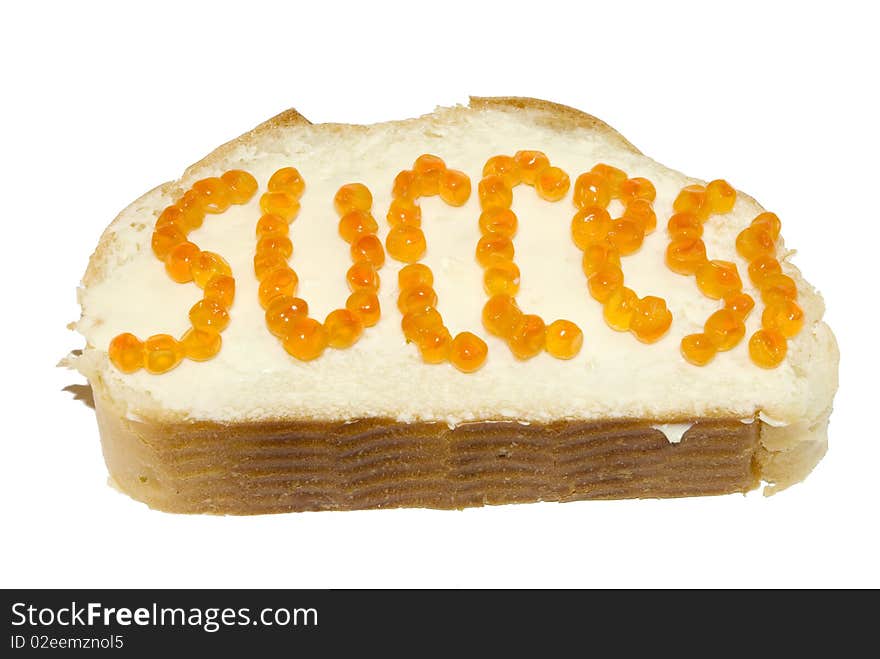 The word success are lined with caviar on bread rolls