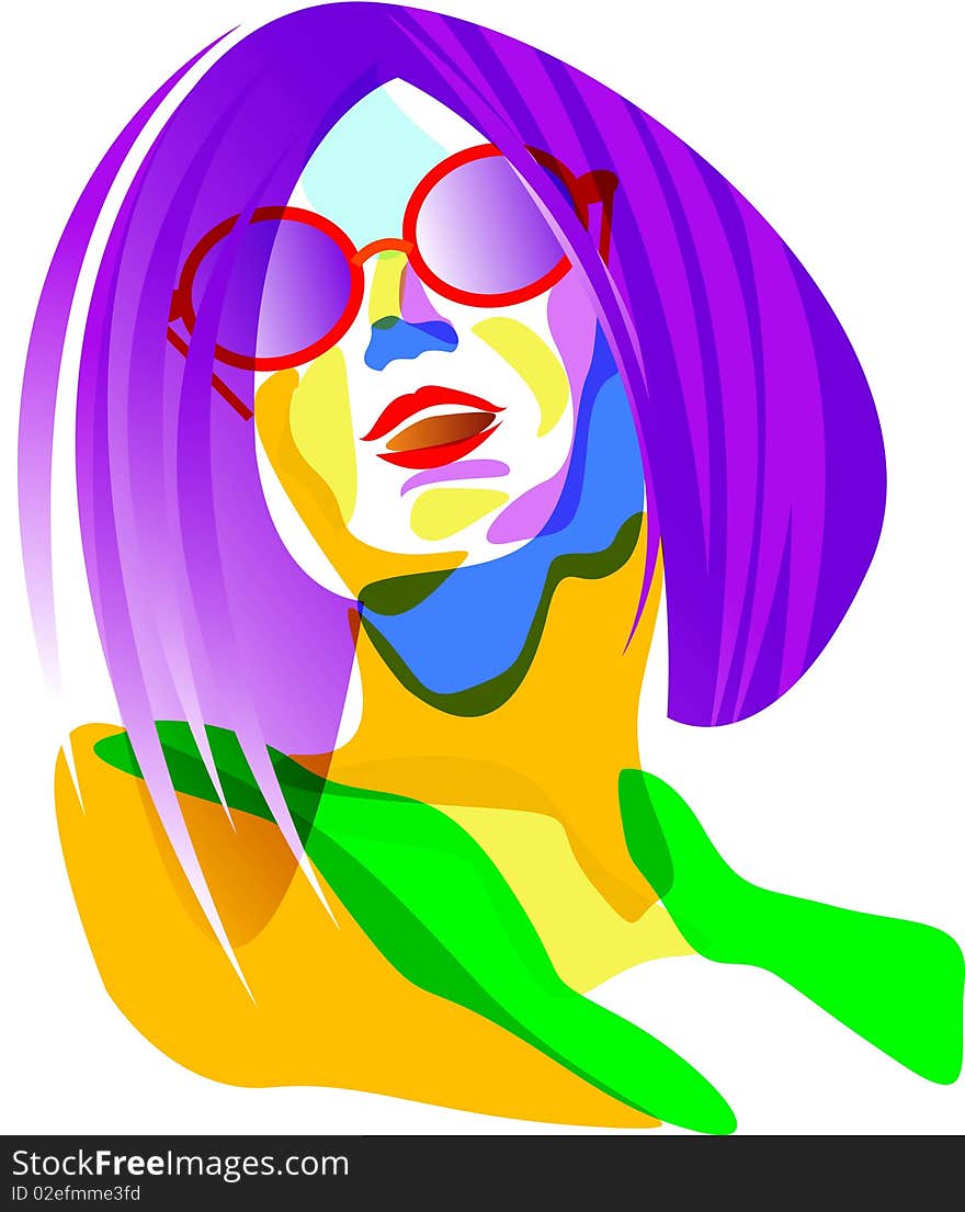 Illustrated isolated colourful portrait of a lady. Illustrated isolated colourful portrait of a lady