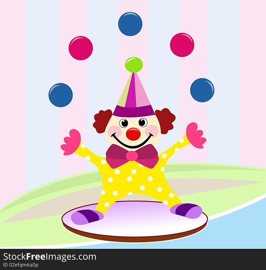 Funny circus clown juggling with balls