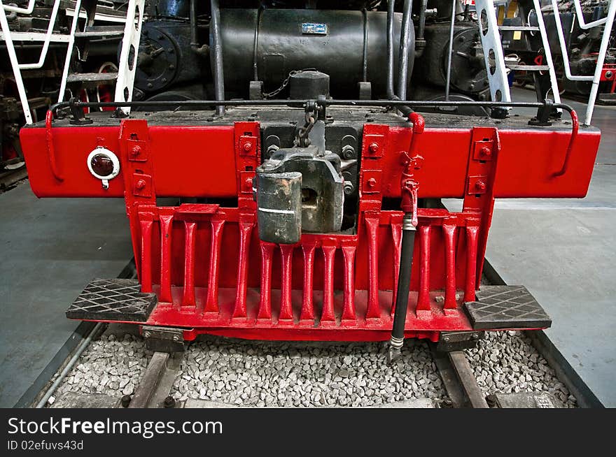 Red track cleaner of the steam train