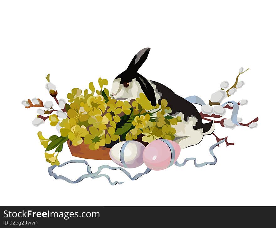 Easter bunny with flower baskets