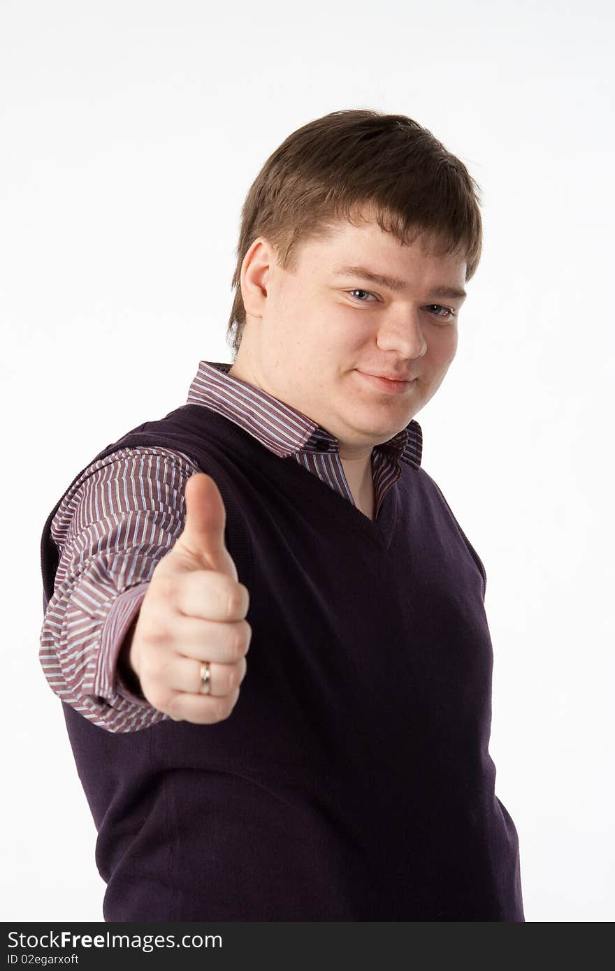 Young casual man portrait in a white background