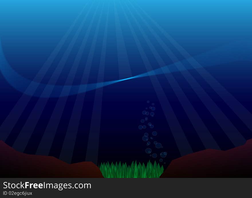 Abstract illustration of the seabed with sun lines. Abstract illustration of the seabed with sun lines