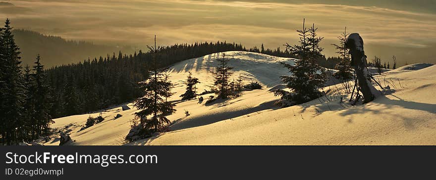 Dawn in mountains