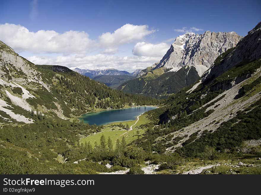 Picture is taken from the valley of Seebensee in direction south, Wetterstein. Tirol, Ehrwald. Picture is taken from the valley of Seebensee in direction south, Wetterstein. Tirol, Ehrwald