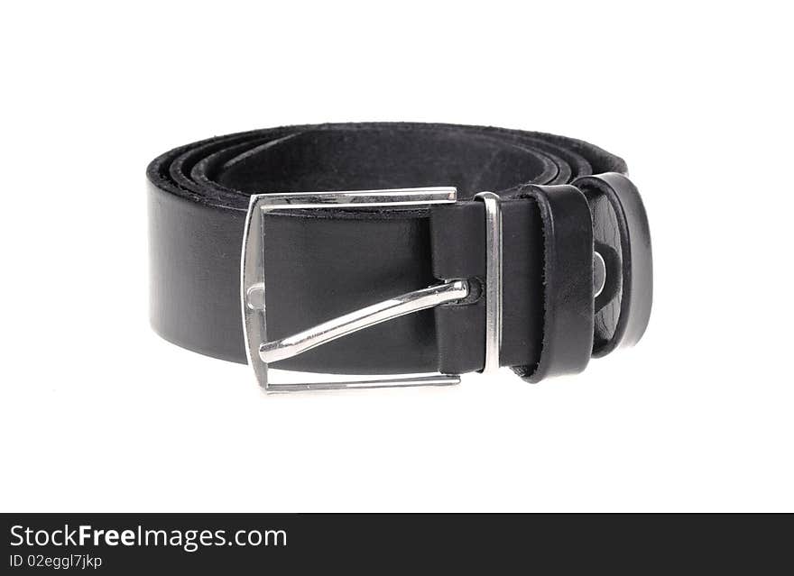 Black leather belt isolated on white background