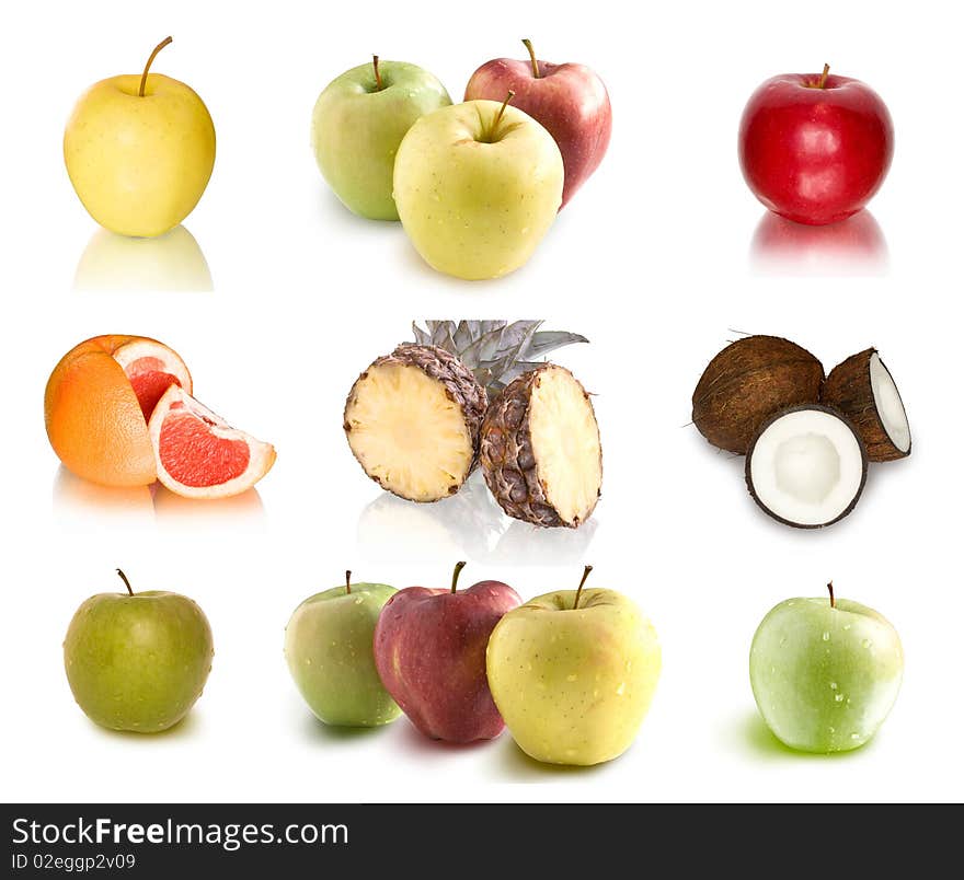 Collection of fruits on white background