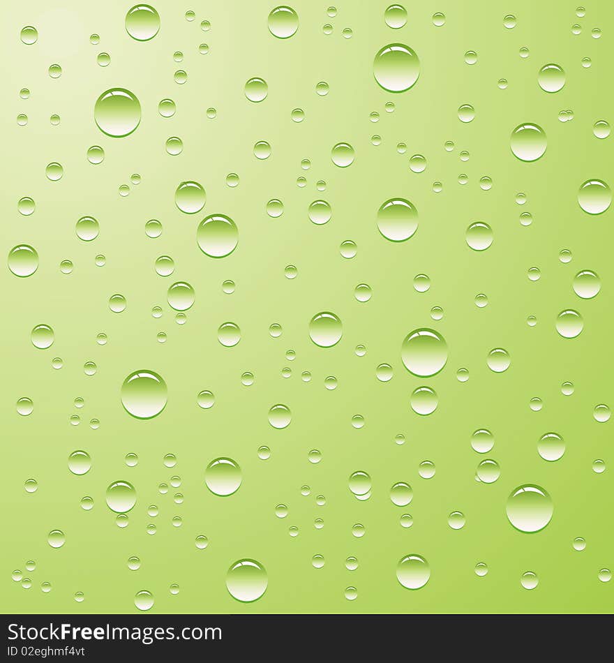 Drops of water on green background. Drops of water on green background