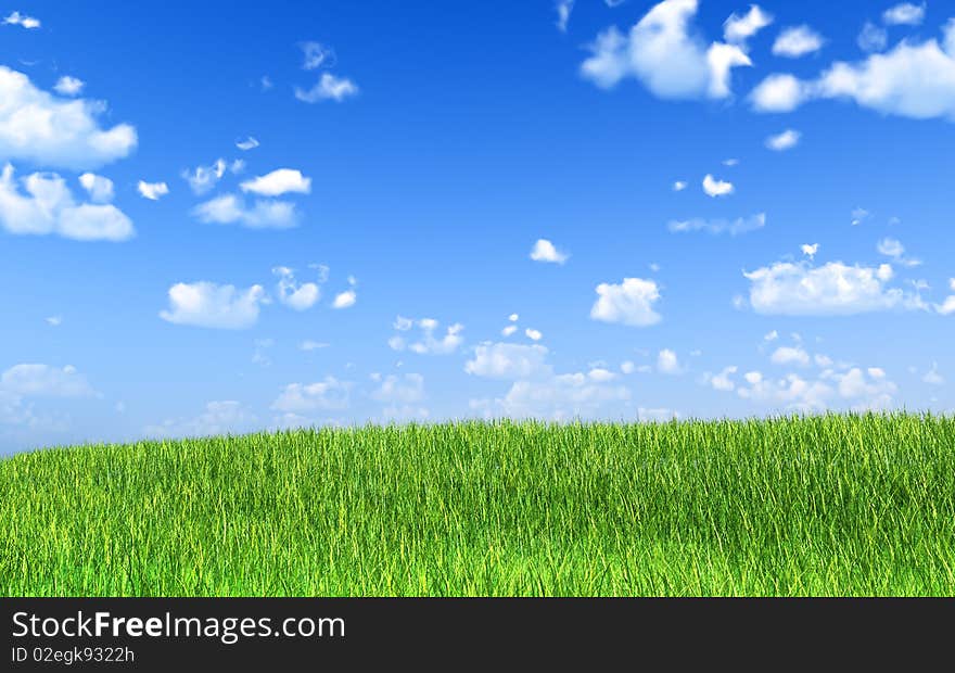 Clear landscape with clouds and green field