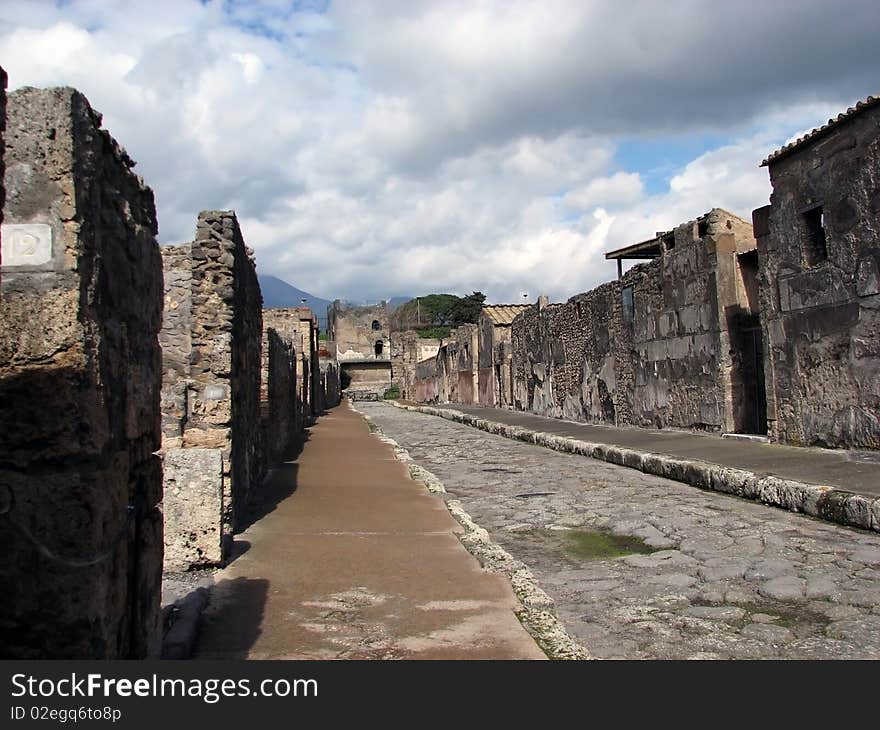 View of a street in Pompeii during spring