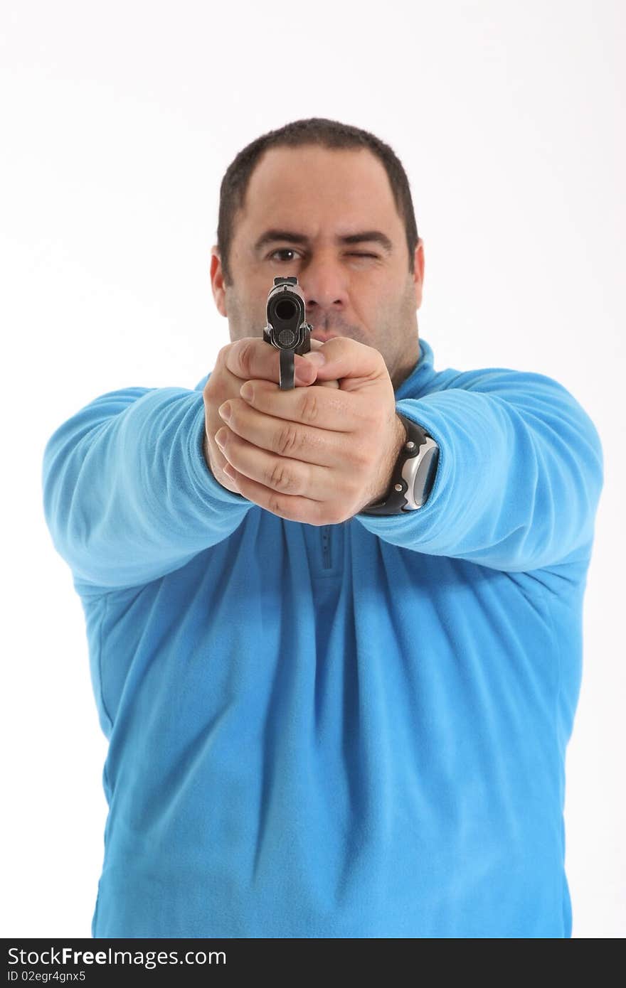 Image of a cop with a pistol point to you. Image of a cop with a pistol point to you