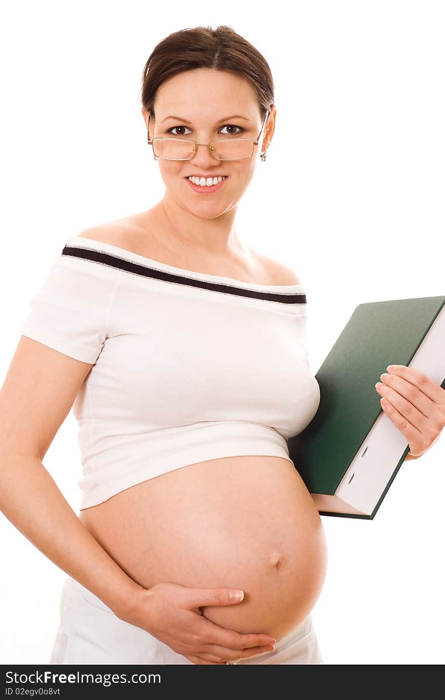 woman holding a green book