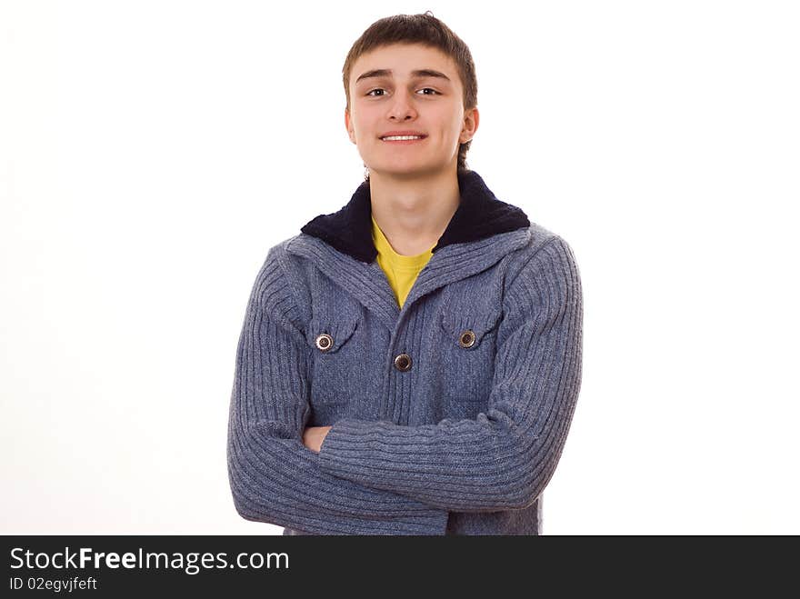 Man standing on a white