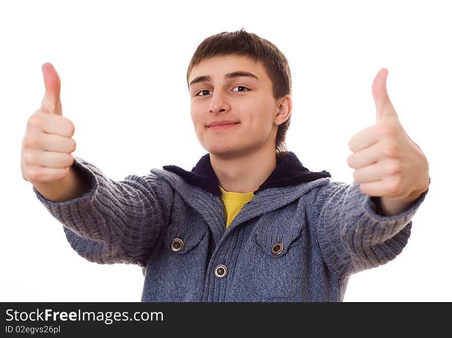 Young man standing and smiling on white background. Young man standing and smiling on white background