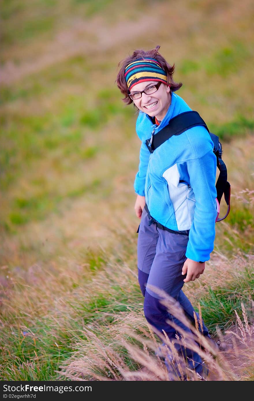 Hiker girl in Carpathion mountains