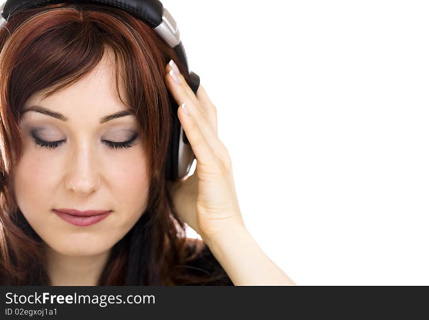 Woman With Headphones Isolated High Key Portrait