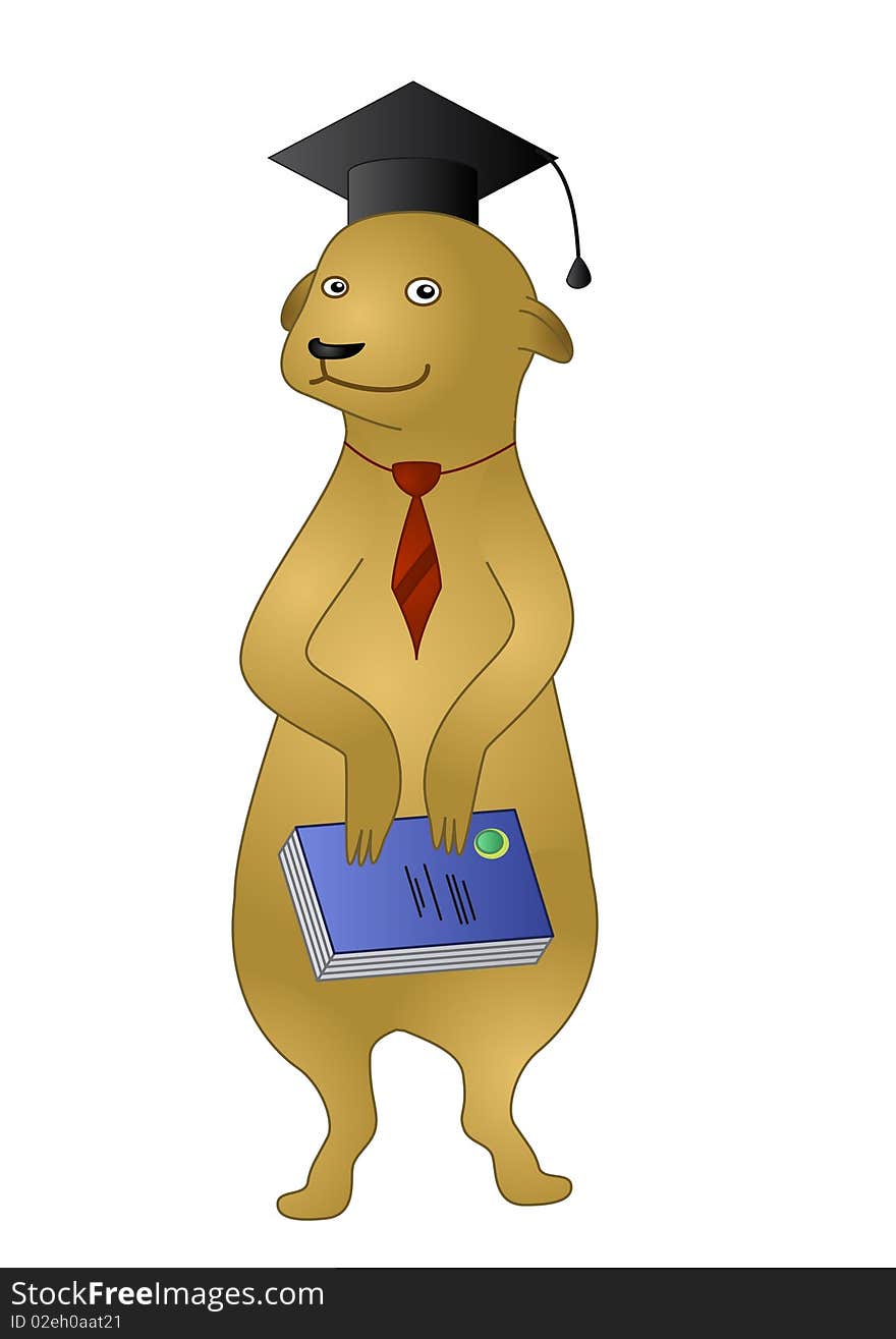 Llustration: Suricata erudite in a cap with the book. Llustration: Suricata erudite in a cap with the book