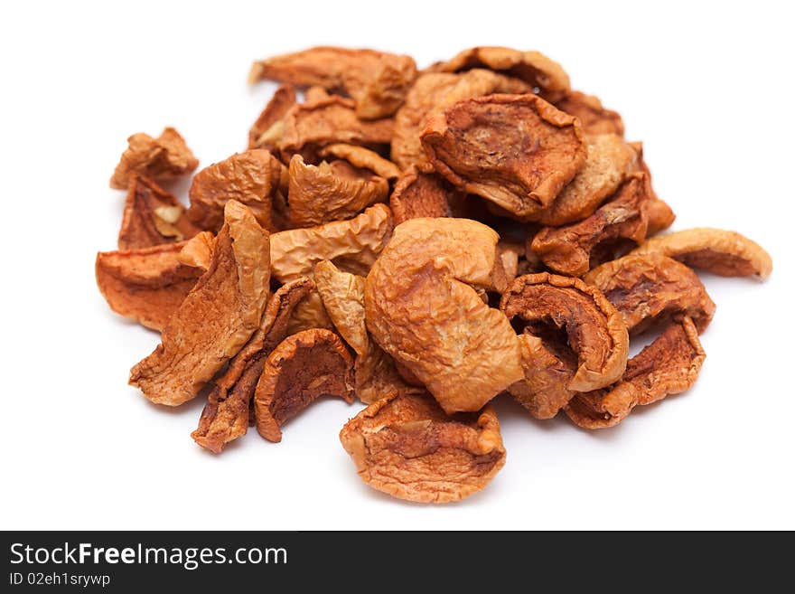 Group of dry slices of apple. close up.