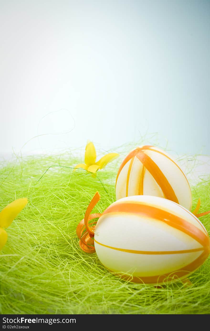 Easter eggs in green grass