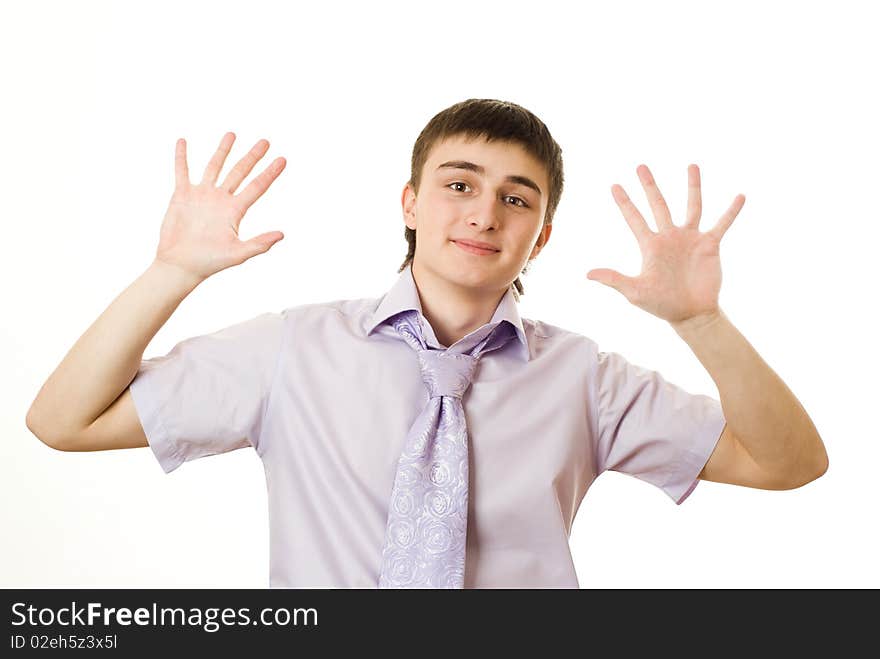 Young businessman in a purple shirt