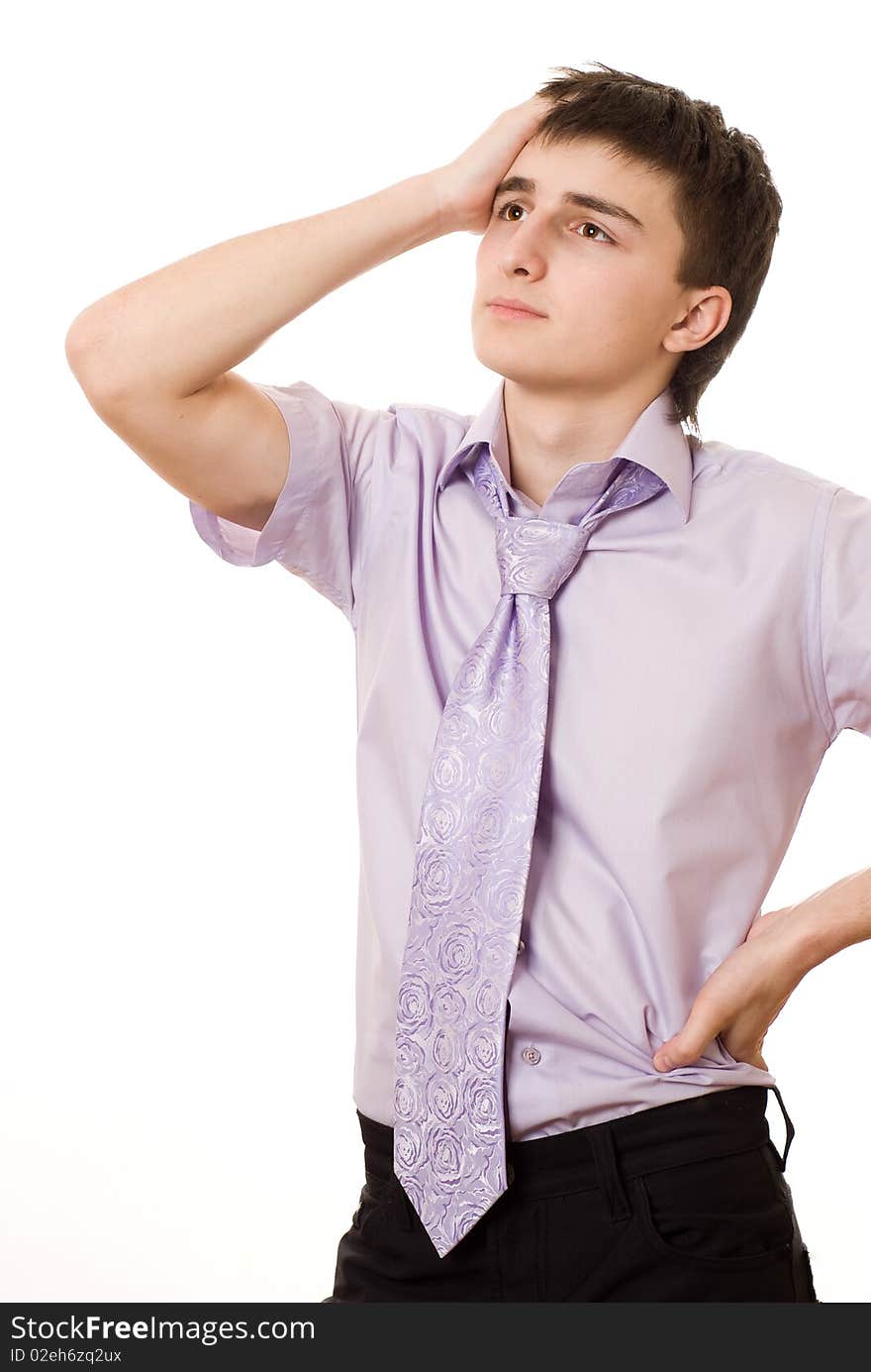 Young handsome business man  a white background