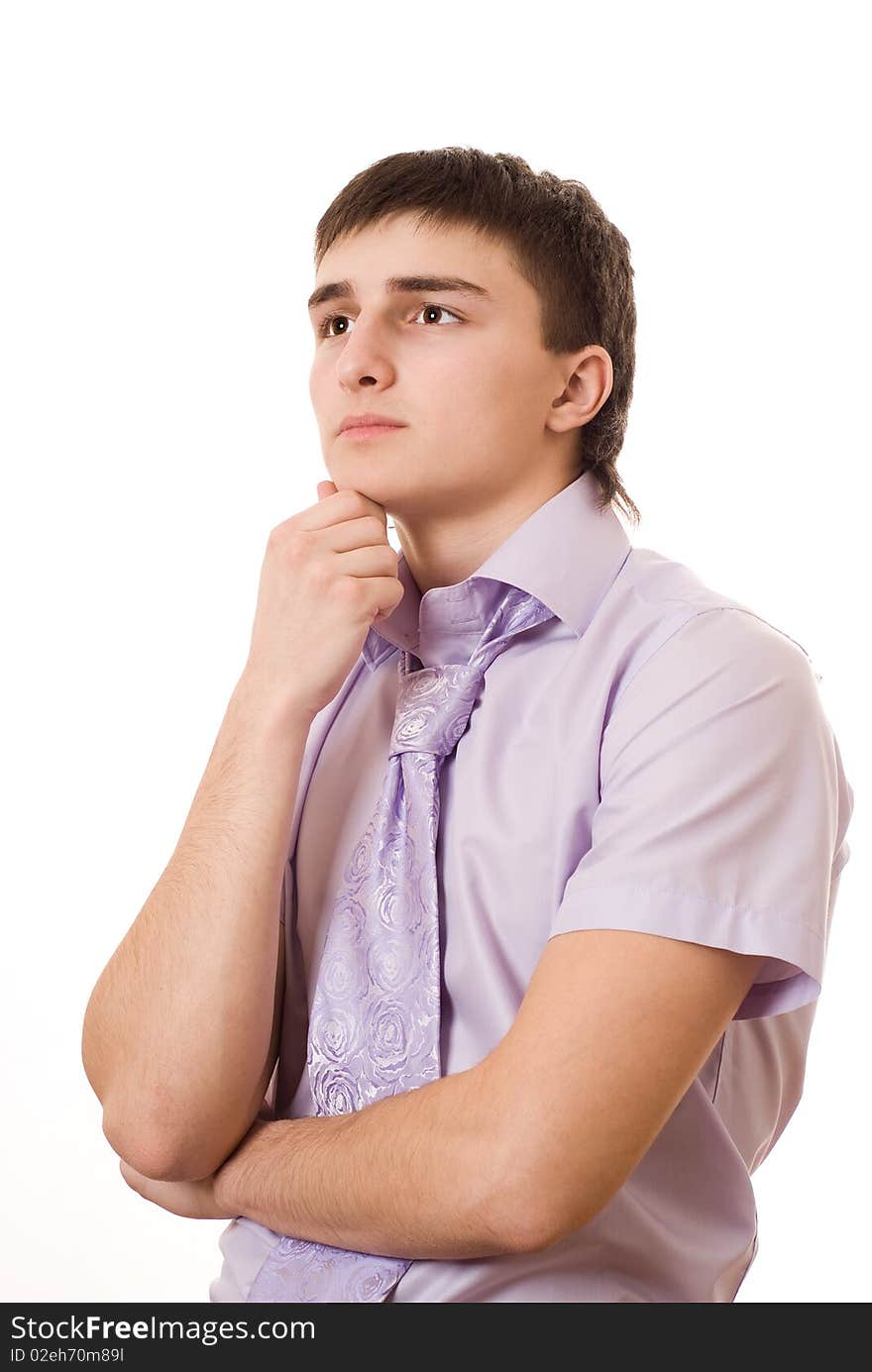 Young handsome businessman in a purple shirt