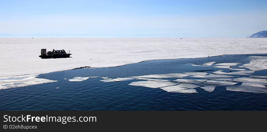 Frozen Lake Baikal. Spring. Day.