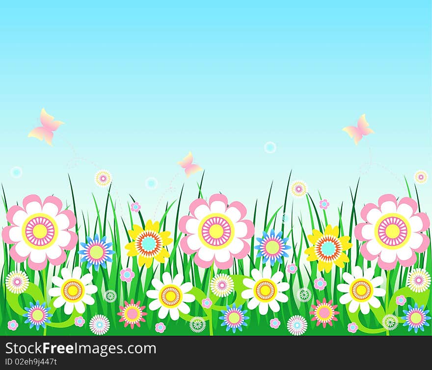 Spring-Summer background, all parts closed, editing is possible, floral background. Spring-Summer background, all parts closed, editing is possible, floral background