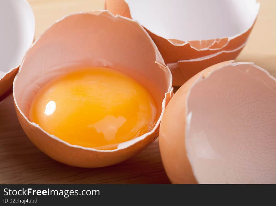 Closeup shot of broken eggs