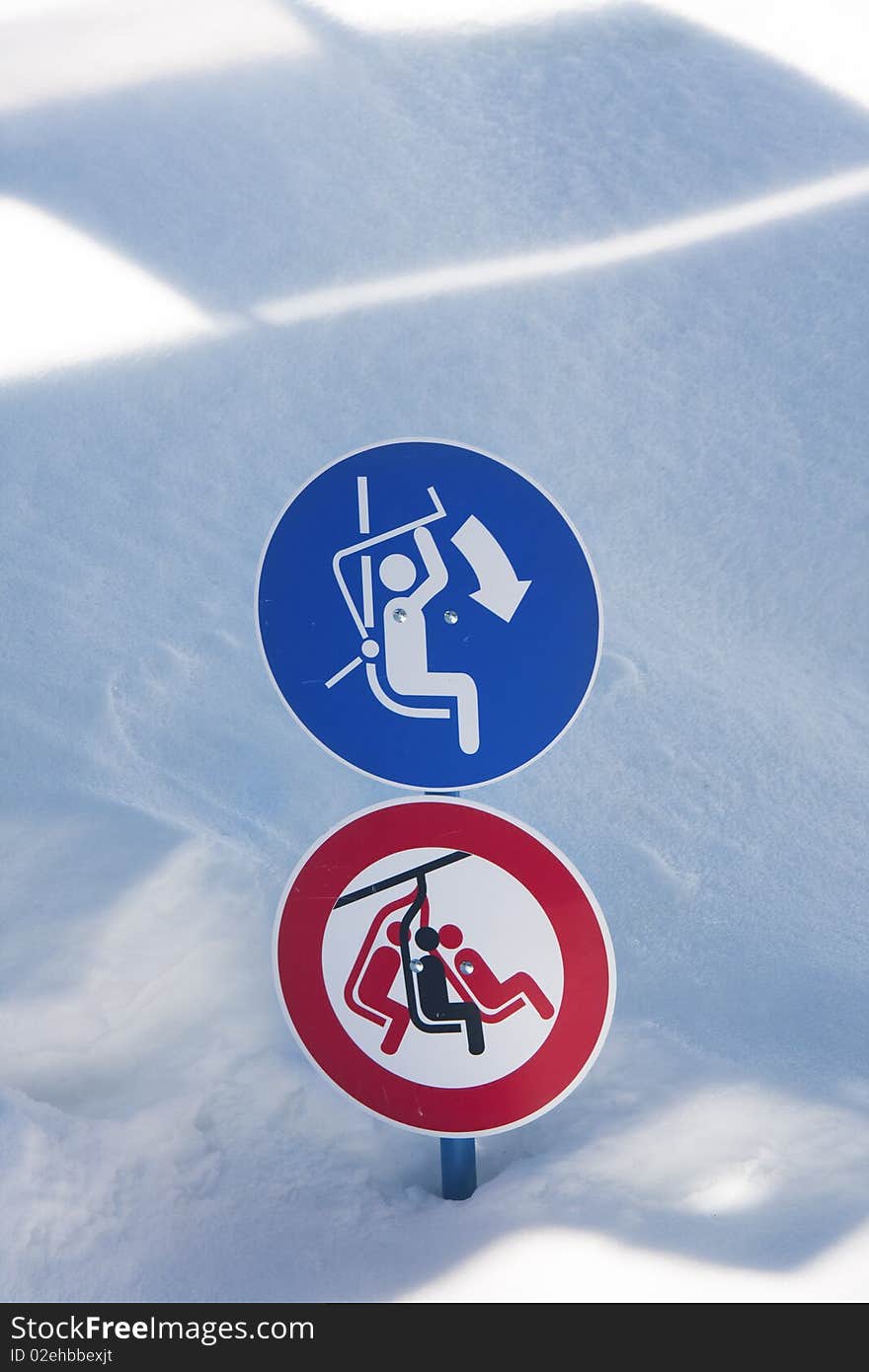 Signs of danger and surrounded by snow ban. Signs of danger and surrounded by snow ban