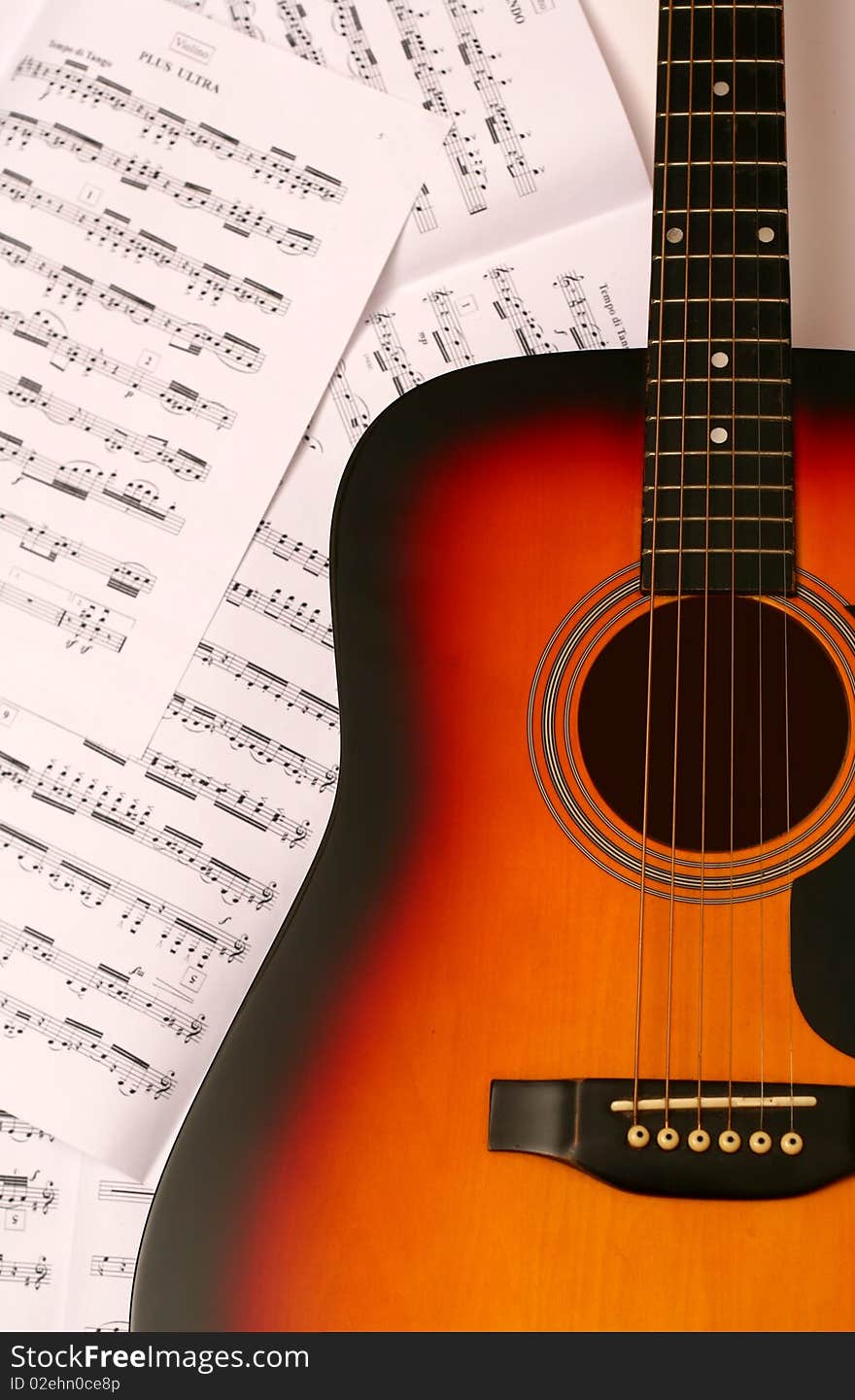 Classic guitar isolated white background