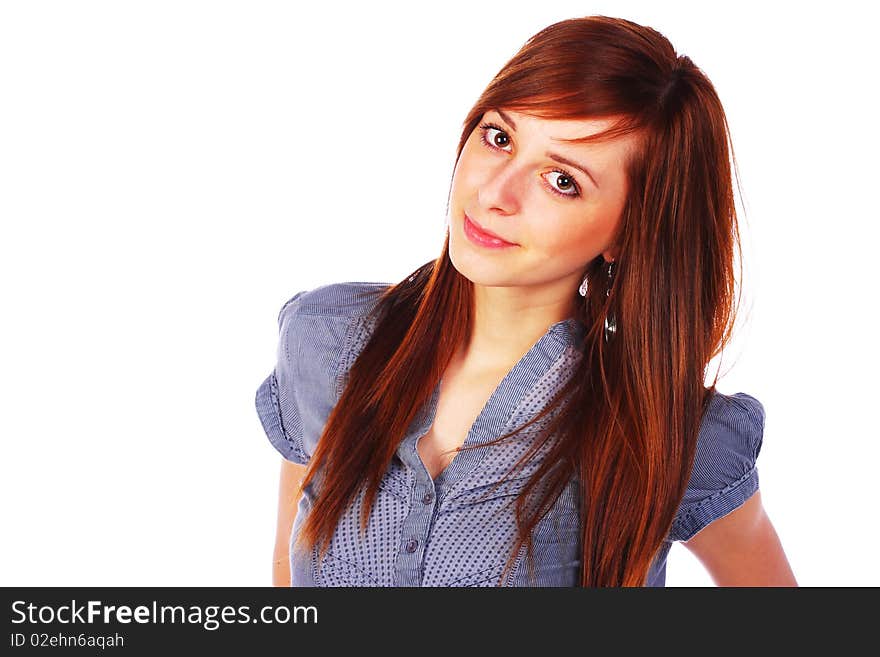 Fashionable teenage girl in blue, isolated on white. Fashionable teenage girl in blue, isolated on white