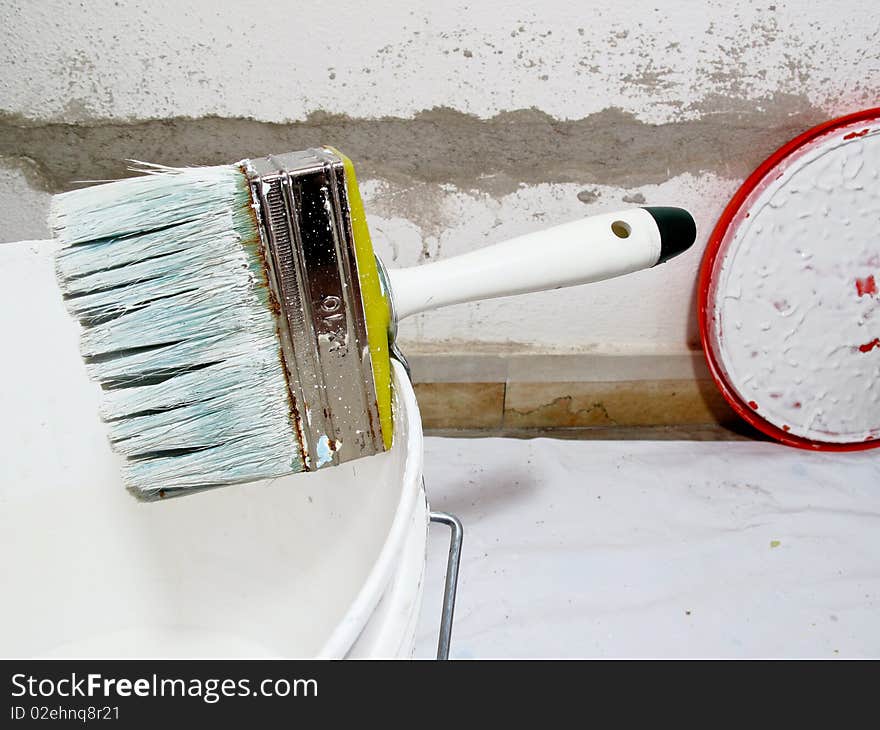 Bucket with brush and color. Bucket with brush and color