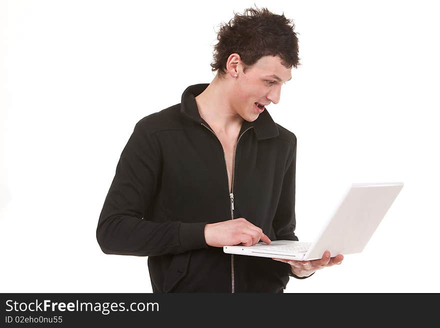 Stylish young man with white notebook;. Stylish young man with white notebook;